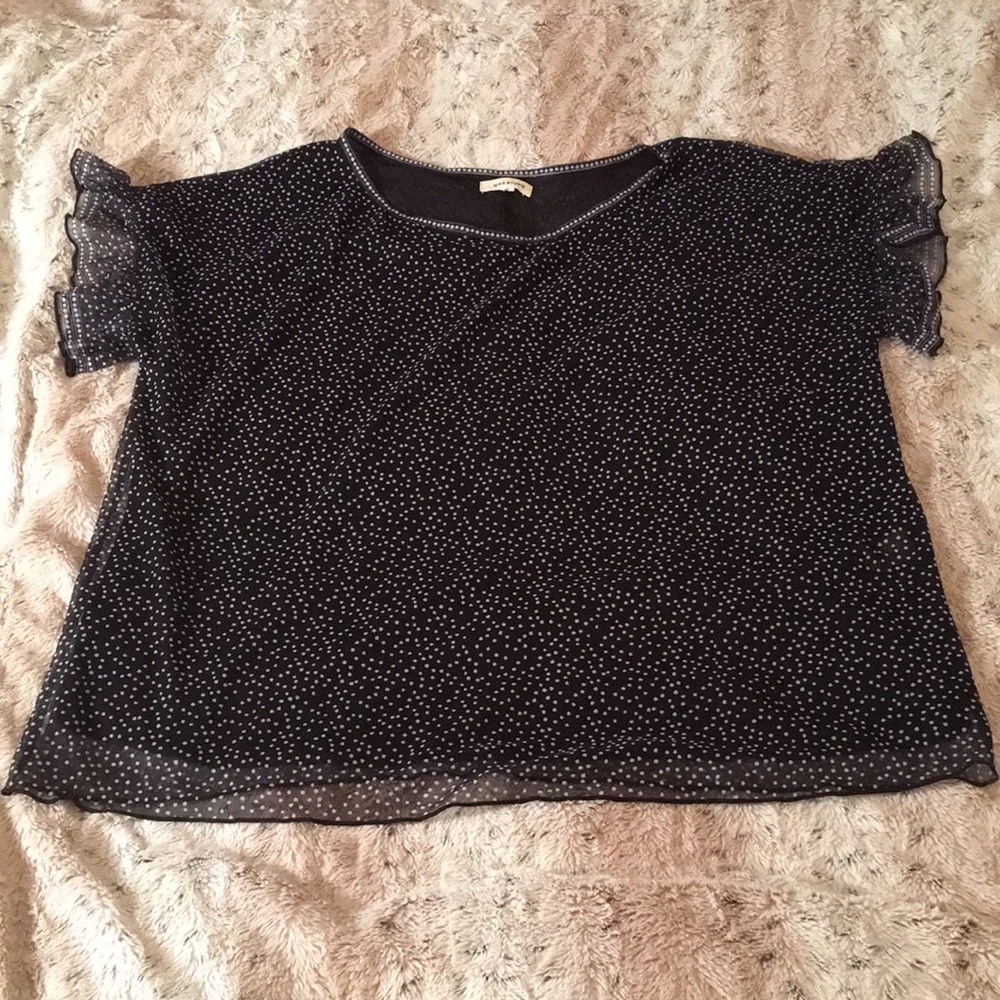 Max Studio Black Boxy Blouse with Ruffled Sleeves
